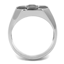 Load image into Gallery viewer, Mens Ring Black Cross Two Tone Stainless Steel Ring with AAA Grade CZ in Black Diamond - Jewelry Store by Erik Rayo
