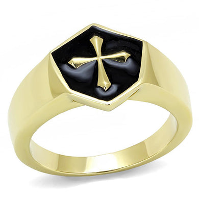Mens Ring Black Gold Cross Stainless Steel Ring with Epoxy in Jet - Jewelry Store by Erik Rayo