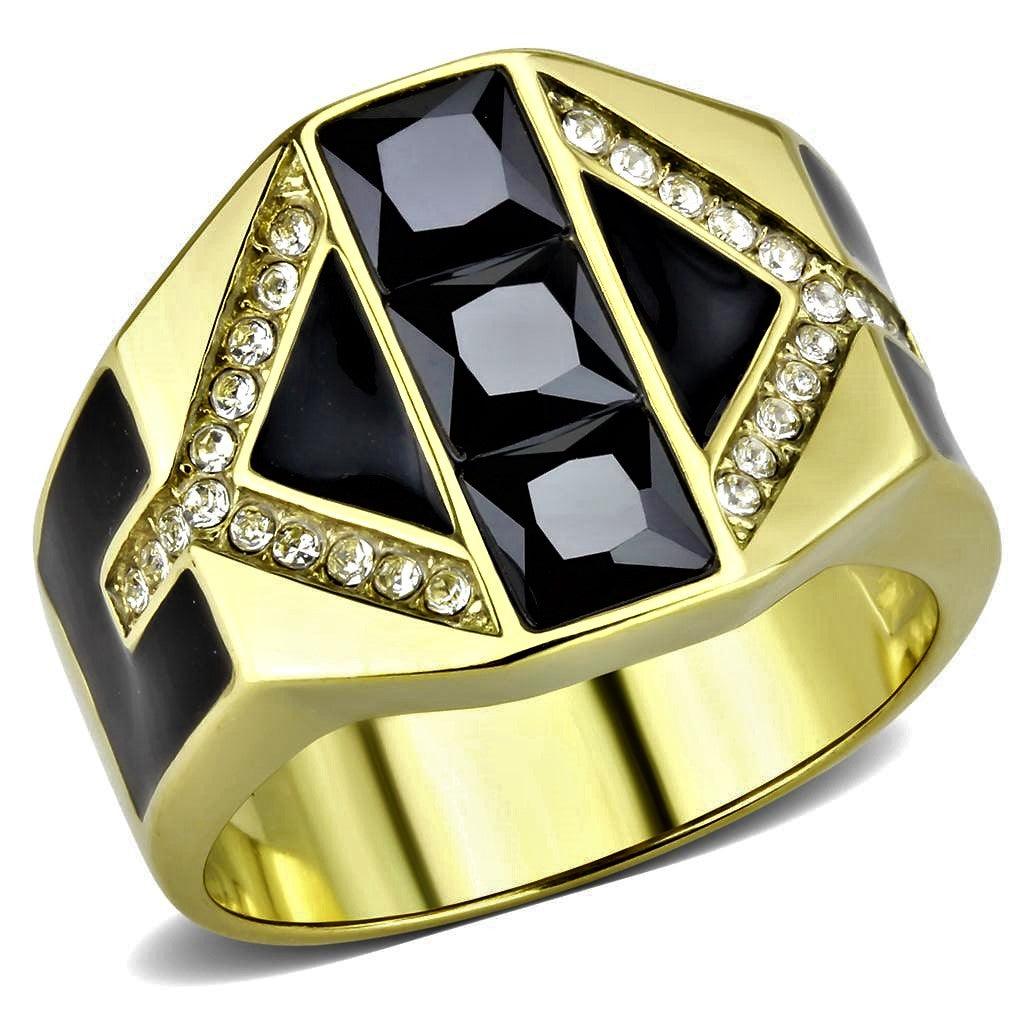 Mens Ring Black Gold Stainless Steel Ring with AAA Grade CZ in Black Diamond - Jewelry Store by Erik Rayo