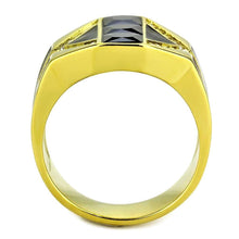 Load image into Gallery viewer, Mens Ring Black Gold Stainless Steel Ring with AAA Grade CZ in Black Diamond - ErikRayo.com
