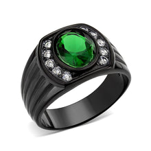 Load image into Gallery viewer, Mens Ring Black Green Stainless Steel Ring with Synthetic Emerald - ErikRayo.com
