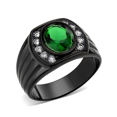 Mens Ring Black Green Stainless Steel Ring with Synthetic Emerald - Jewelry Store by Erik Rayo