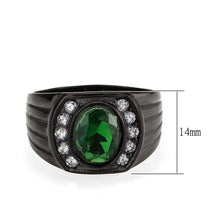 Load image into Gallery viewer, Mens Ring Black Green Stainless Steel Ring with Synthetic Emerald - ErikRayo.com
