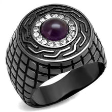 Load image into Gallery viewer, Mens Ring Black Purple Stainless Steel Ring with Semi-Precious Amethyst Crystal - Jewelry Store by Erik Rayo
