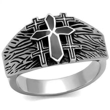 Load image into Gallery viewer, Mens Ring Black Silver Crosses Stainless Steel Ring with Epoxy in Jet - ErikRayo.com
