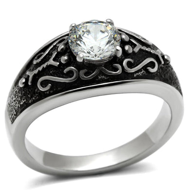Mens Ring Black Silver Stainless Steel Ring with AAA Grade CZ in Clear - Jewelry Store by Erik Rayo