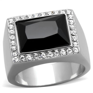 Mens Ring Black Silver Stainless Steel Ring with Synthetic Onyx in Jet - Jewelry Store by Erik Rayo