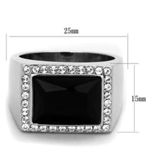 Load image into Gallery viewer, Mens Ring Black Silver Stainless Steel Ring with Synthetic Onyx in Jet - Jewelry Store by Erik Rayo

