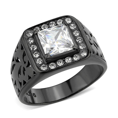 Mens Ring Black Squared Stainless Steel Ring with AAA Grade CZ in Clear - Jewelry Store by Erik Rayo