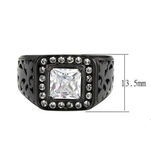 Load image into Gallery viewer, Mens Ring Black Squared Stainless Steel Ring with AAA Grade CZ in Clear - Jewelry Store by Erik Rayo
