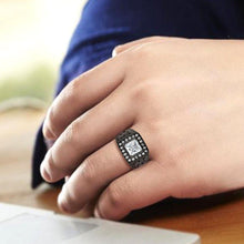 Load image into Gallery viewer, Mens Ring Black Squared Stainless Steel Ring with AAA Grade CZ in Clear - Jewelry Store by Erik Rayo
