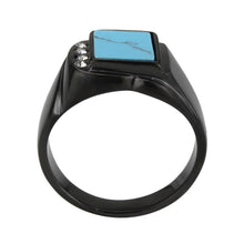 Load image into Gallery viewer, Mens Ring Black Synthetic Turquoise Stainless Steel Ring in Sea Blue - ErikRayo.com

