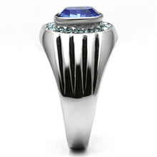 Load image into Gallery viewer, Mens Ring Blue Round Stainless Steel Ring with Top Grade Crystal in Sapphire - Jewelry Store by Erik Rayo
