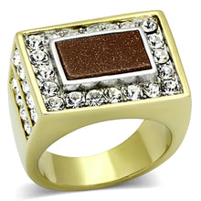 Load image into Gallery viewer, Mens Ring Brown Two Tone Stainless Steel Ring with Synthetic Twinkling in Topaz - Jewelry Store by Erik Rayo

