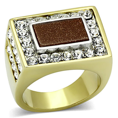 Mens Ring Brown Two Tone Stainless Steel Ring with Synthetic Twinkling in Topaz - Jewelry Store by Erik Rayo