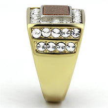 Load image into Gallery viewer, Mens Ring Brown Two Tone Stainless Steel Ring with Synthetic Twinkling in Topaz - Jewelry Store by Erik Rayo
