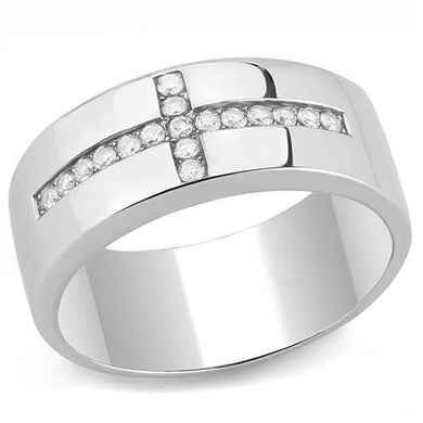 Mens Ring Cross Silver Stainless Steel Ring with AAA Grade CZ in Clear - Jewelry Store by Erik Rayo