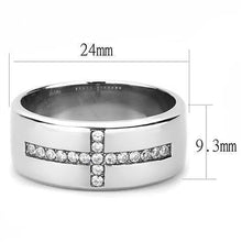 Load image into Gallery viewer, Mens Ring Cross Silver Stainless Steel Ring with AAA Grade CZ in Clear - Jewelry Store by Erik Rayo
