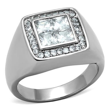 Mens Ring Four Princess Cut Squared Stainless Steel Ring with AAA Grade CZ in Clear - Jewelry Store by Erik Rayo
