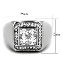 Load image into Gallery viewer, Mens Ring Four Princess Cut Squared Stainless Steel Ring with AAA Grade CZ in Clear - ErikRayo.com
