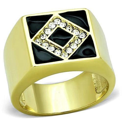 Mens Ring Gold and Black Stainless Steel Ring with Top Grade Crystal in Clear - Jewelry Store by Erik Rayo