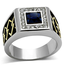 Load image into Gallery viewer, Mens Ring Gold Blue Silver Squared Stainless Steel Ring with Top Grade Crystal in Montana - Jewelry Store by Erik Rayo
