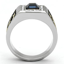 Load image into Gallery viewer, Mens Ring Gold Blue Silver Squared Stainless Steel Ring with Top Grade Crystal in Montana - Jewelry Store by Erik Rayo
