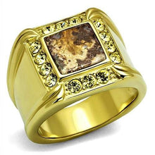 Load image into Gallery viewer, Mens Ring Gold Brown Stainless Steel Ring with Semi-Precious Oligoclase in Smoked Quartz - Jewelry Store by Erik Rayo
