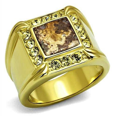 Mens Ring Gold Brown Stainless Steel Ring with Semi-Precious Oligoclase in Smoked Quartz - ErikRayo.com