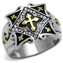 Load image into Gallery viewer, Mens Ring Gold Crosses Stainless Steel Ring with Top Grade Crystal in Clear - Jewelry Store by Erik Rayo
