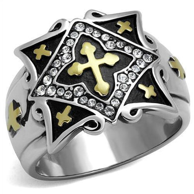 Mens Ring Gold Crosses Stainless Steel Ring with Top Grade Crystal in Clear - Jewelry Store by Erik Rayo