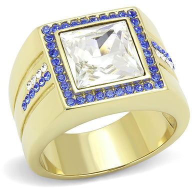 Mens Ring Gold Purple Accents Stainless Steel Ring with Top Grade Crystal in Clear - Jewelry Store by Erik Rayo