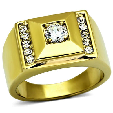 Mens Ring Gold Round Cut Stainless Steel Ring with AAA Grade CZ in Clear - Jewelry Store by Erik Rayo