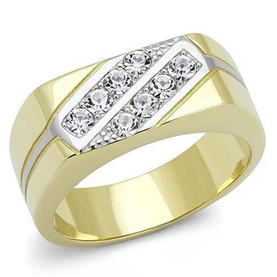 Mens Ring Gold Silver Two Tone Stainless Steel Ring with Top Grade Crystal in Clear - Jewelry Store by Erik Rayo