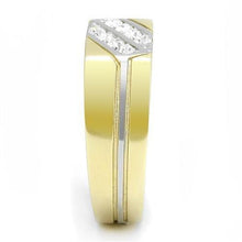 Load image into Gallery viewer, Mens Ring Gold Silver Two Tone Stainless Steel Ring with Top Grade Crystal in Clear - ErikRayo.com
