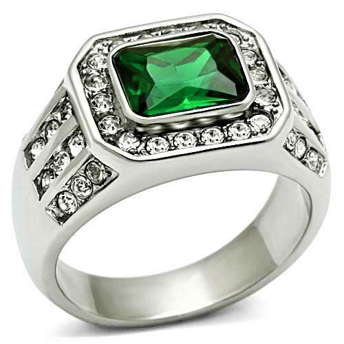 Mens Ring Green Emerald 3.45 Ct Stainless Steel - Jewelry Store by Erik Rayo