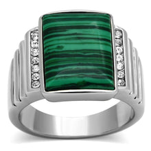 Load image into Gallery viewer, Mens Ring Green Stainless Steel Ring with Synthetic Malachite in Emerald - ErikRayo.com
