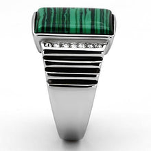 Load image into Gallery viewer, Mens Ring Green Stainless Steel Ring with Synthetic Malachite in Emerald - ErikRayo.com
