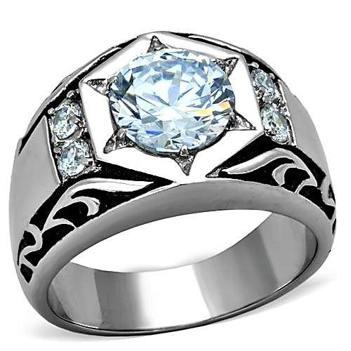 Mens Ring Hexagon Round Syndication Stainless Steel Ring with AAA Grade CZ in Clear - Jewelry Store by Erik Rayo