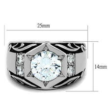Load image into Gallery viewer, Mens Ring Hexagon Round Syndication Stainless Steel Ring with AAA Grade CZ in Clear - ErikRayo.com
