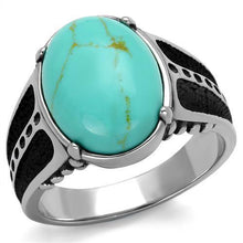 Load image into Gallery viewer, Mens Ring Large Oval Turquoise 316L Stainless Steel Ring in Green Blue - Jewelry Store by Erik Rayo

