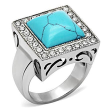 Load image into Gallery viewer, Mens Ring Large Squared Stainless Steel Ring with Synthetic Turquoise in Sea Blue - Jewelry Store by Erik Rayo
