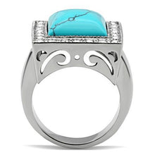 Load image into Gallery viewer, Mens Ring Large Squared Stainless Steel Ring with Synthetic Turquoise in Sea Blue - Jewelry Store by Erik Rayo
