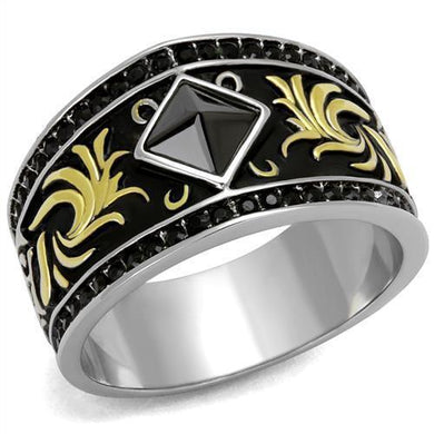 Mens Ring Luxurious Black Diamond wit Gold Design Stainless Steel Ring - ErikRayo.com