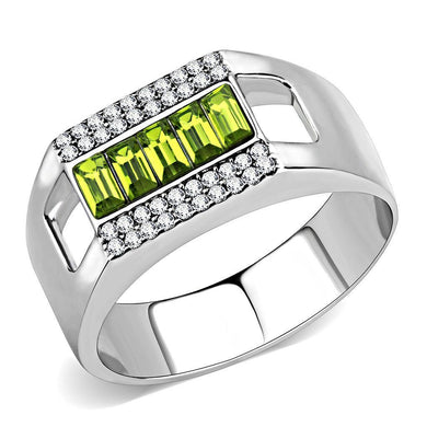 Mens Ring Olivine Color Stainless Steel Ring with Top Grade Crystal - Jewelry Store by Erik Rayo