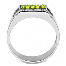 Load image into Gallery viewer, Mens Ring Olivine Color Stainless Steel Ring with Top Grade Crystal - Jewelry Store by Erik Rayo
