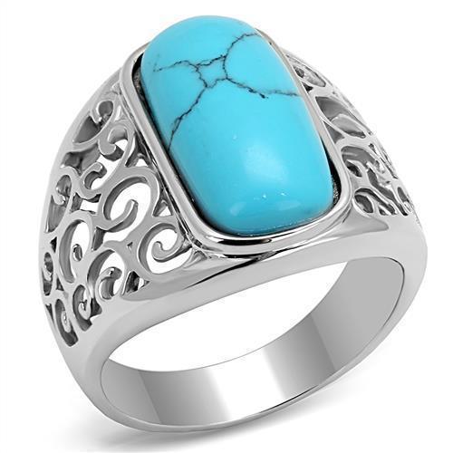 Mens Ring Oval Turquoise 316L Stainless Steel Ring in Sea Blue - Jewelry Store by Erik Rayo
