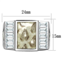 Load image into Gallery viewer, Mens Ring Rectagular Marble Grey White Stainless Steel Ring with AAA Grade CZ in Clear - ErikRayo.com
