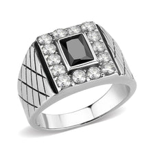 Load image into Gallery viewer, Mens Ring Rectangle Squared Stainless Steel Ring with AAA Grade CZ in Jet - ErikRayo.com
