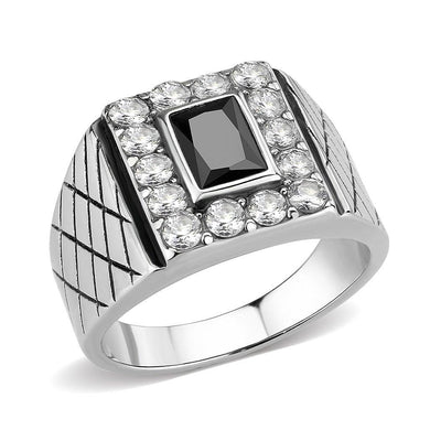 Mens Ring Rectangle Squared Stainless Steel Ring with AAA Grade CZ in Jet - Jewelry Store by Erik Rayo